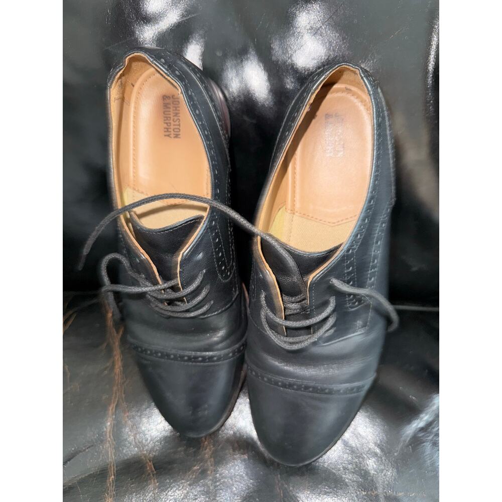 Johnston & Murphy Boys Black Leather Oxford Dress Shoes Size 7M C‎ 24